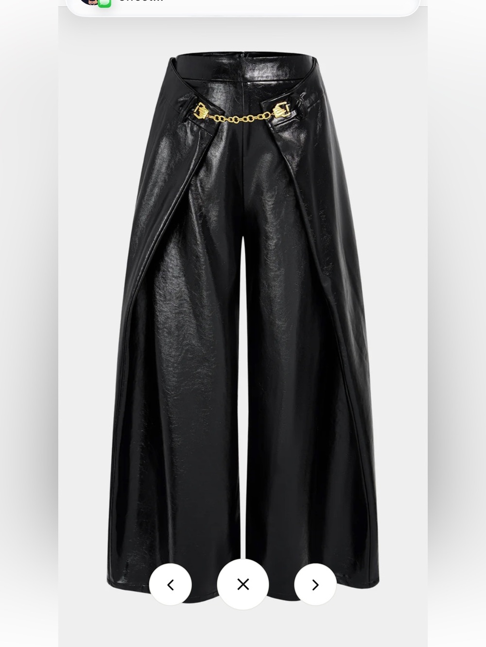 Wide-Leg Black Faux-Leather Pants with Gold Chain Detail